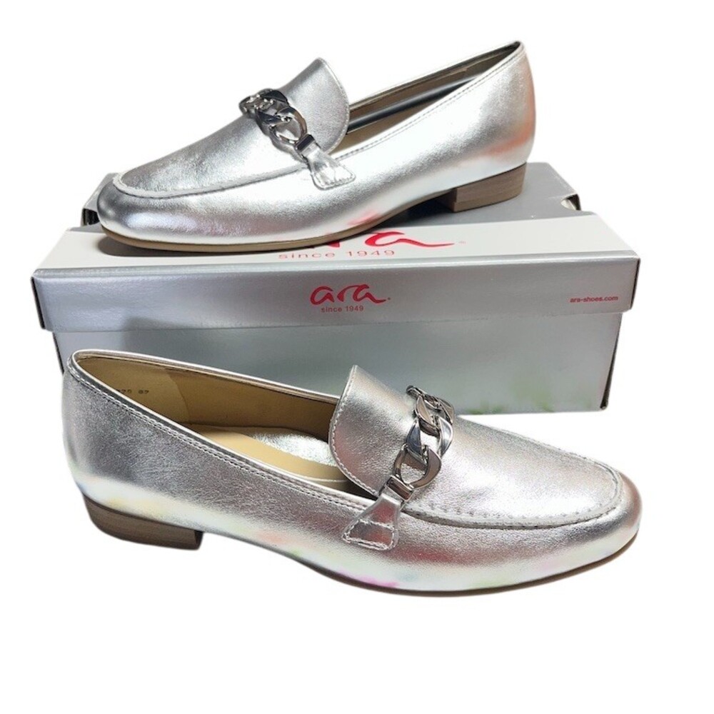 ARA Kaelin Womens Loafers Silver Chain Detail Slip On Comfort Size 7.5